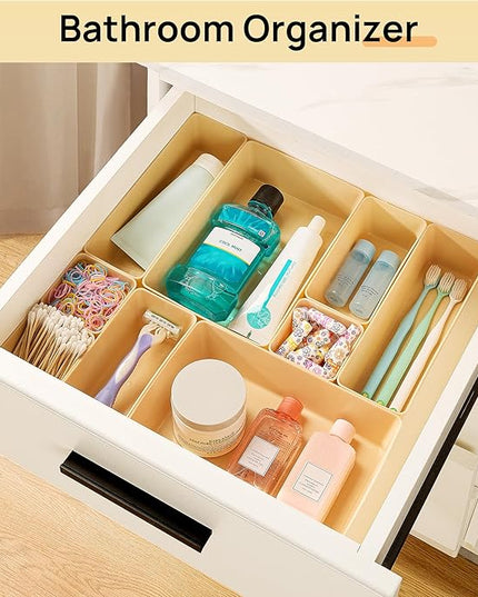 Vtopmart 25 PCS Plastic Drawer Organizers Set, 4-Size Versatile Bathroom and Vanity Drawer Organizer Trays, Storage Bins for Makeup, Bedroom, Kitchen Gadgets Utensils and Office