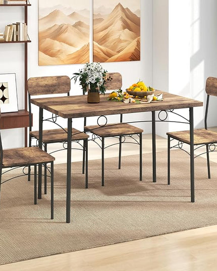 GOFLAME 5-Piece Dining Table Set for 4, Rectangular Kitchen Table and 4 Chairs with Metal Frame, Space Saving Industrial Dinette Set for Dining Room, Breakfast Nook, Small Space