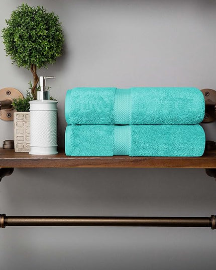 Superior Egyptian Cotton Pile Bath Towel Set of 2, Ultra Soft Luxury Towels, Thick Plush Essentials, Absorbent Heavyweight, Guest Bath, Hotel, Spa, Home Bathroom, Shower Basics, Turquoise