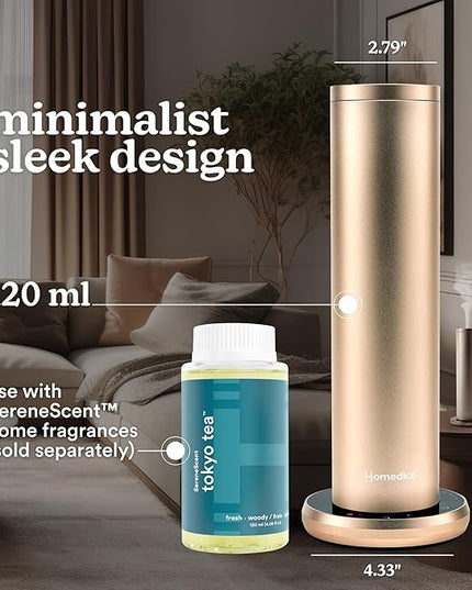 Homedics SereneScent Waterless Home Fragrance Diffuser, Use with Homedics SereneScent Oil (Sold Separately), Patented Air Diffusion Technology, Clean & Natural Fragrance, Enhances Mood, Champagne