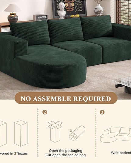 Modular Sectional Sofa with L-Shape Chaise,Cloud Sectional Modern Sleeper Couch with Deep Seat,Sponge Compression Sofas No Assembly Required (Green-Corduroy Fabric) 1PCS