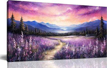 Zoyotago Canvas Wall Art Sunrise Blue Landscape Wall Art Purple Flower Canvas Print Modern Home Decor for Living Room Bedroom Office 20x40 Inch