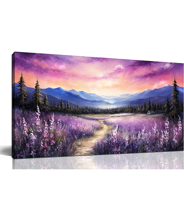 Zoyotago Canvas Wall Art Sunrise Blue Landscape Wall Art Purple Flower Canvas Print Modern Home Decor for Living Room Bedroom Office 20x40 Inch