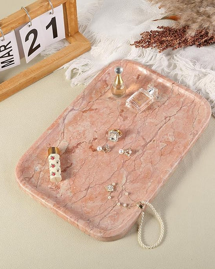 Marble Vanity Tray, Bathroom Tray for Countertop, Decoration Dresser Organizer, Perfume, Jewelry Holder, Red Stone Serving for Kitchen Sink Storage(Spring Rose)