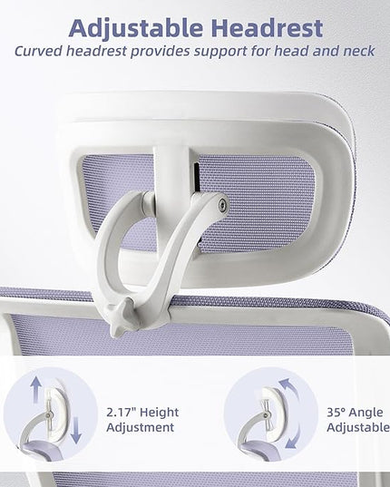 Foldable Office Chair with Foot Rest, Ergonomic Office Chair with Adjustable Lumbar Support, Headrest, Armrest, Home Office Desk Chair for Space Saving, Work from Home, Purple