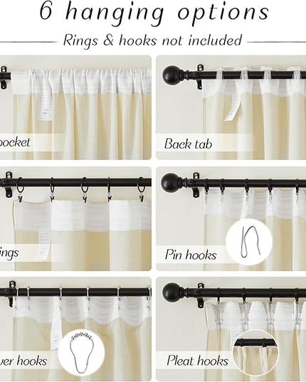 NICETOWN Linen Curtains 84 inch Long for Living Room?Rod Pocket/Back Tab Semi Sheer Curtains Flax Linen Blend Privacy Added with Light Filtering Drapes for Farmhouse, Butter, 1 Pair, 52" W x 84" L