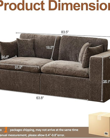 88''Cloud Boneless Sectional Couch, Modular Sectional Sofa Deep Seat, Upholstered Convertible Comfy Loveseat Chenille Memory Foam Sofa Couches for Living Room, Brown