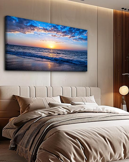 hyidecorart Wall Art Moon Sea blue Ocean Landscape Paintings Bedroom Canvas Art Print wall art for living room Paintings for Wall Decor and Home Decor (20 x 40inch x 1pcs)