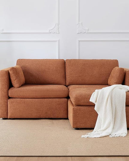 CHITA Modular Sectional Sofa, FSC Certified L Shaped Couch with Reversible Chaise, Modular Sectional Couch for Small Space, 78 inch Width, 3 Seat Modular Sofa with Storage Ottoman, Terracotta