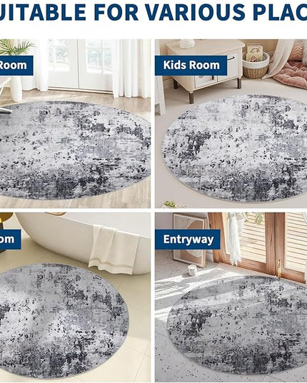 Modern Abstract 4x4 Round Area Rug Non Slip Non Shedding Rug Low Pile Stain Resistant for Bedroom Living Room Office Dining Room,Grey
