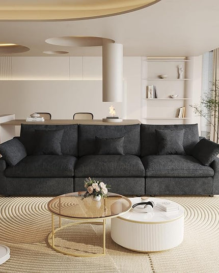 Cloud Couch Modular Sectional Sofa,119.2" 3Seater Wide Couch,Down Filled Convertible Living Room Set, Covers Washable&Replaceable,Black