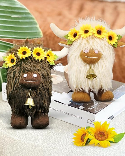 Lovinland Highland Cow Decor - Spring Scottish Cow Plush Gnomes Decorations for Home - Stuffed Animal Plush Gnomes Doll