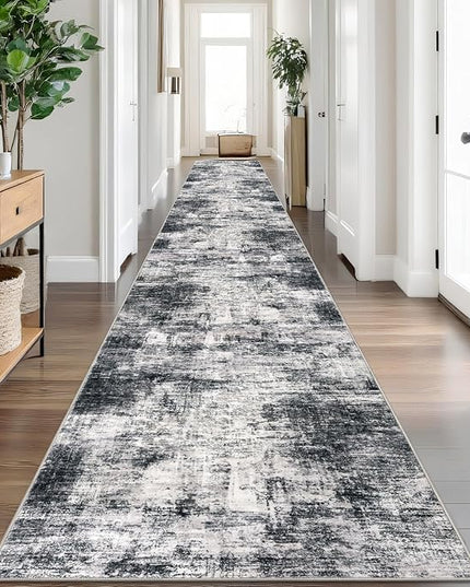 IOHOUZE Abstract Runner Rug 3x20 Ft Extra Long Washable Runners for Hallways, Non Slip Kitchen Runner Printed Faux Wool Entryway Runner Indoor, Modern Abstract Floor Carpet for Hall Stair, Black Grey