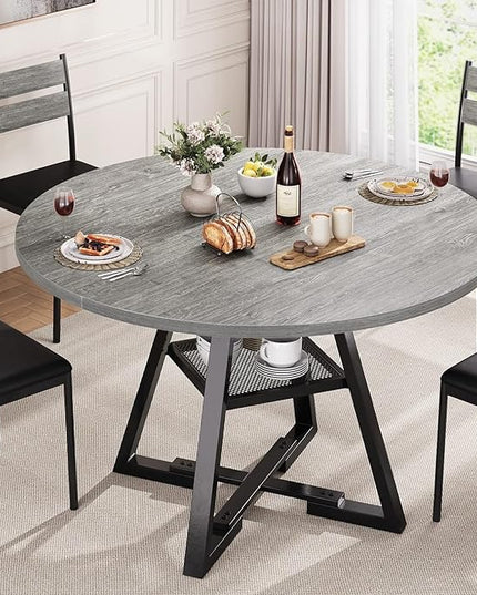 Round Dining Table for 4,Kitchen Dining Room Circle Dinner Pedestal Table,Space Saving Wood Kitchen & Dining Room Furniture (Grey, 47In)