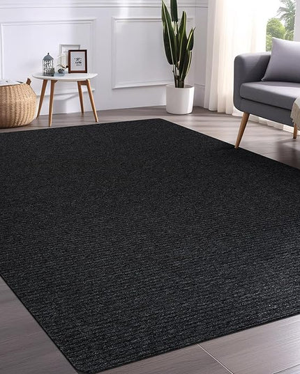 Beverly Rug Non-Slip Modern Rug 5x7 Solid Traditional Rubber Backing Machine Washable Soft Thin Indoor Area Rugs for Living Room Stain Resistant Non Shedding Casual Carpet (5 x 7 Dark Gray)