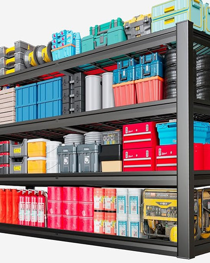 68" Wide Heavy Duty Garage Shelving Units, 4-Tier Deep Storage Shelves,Black Metal Garage Shelves,Steel Shelf,Large Storage Rack,Industrial Shelving for Shop, 68" W x 24" D x 68" H
