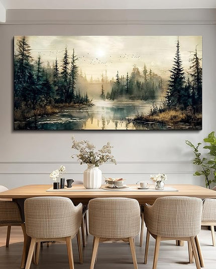 FUHAIHUA Canvas Wall Art For Living Room Large Wall Decor For Bedroom Modern Office Wall Decorations Forest River Landscape Paintings Farmhouse Pictures Artwork Room Aesthetic Home Decor 20x40 In