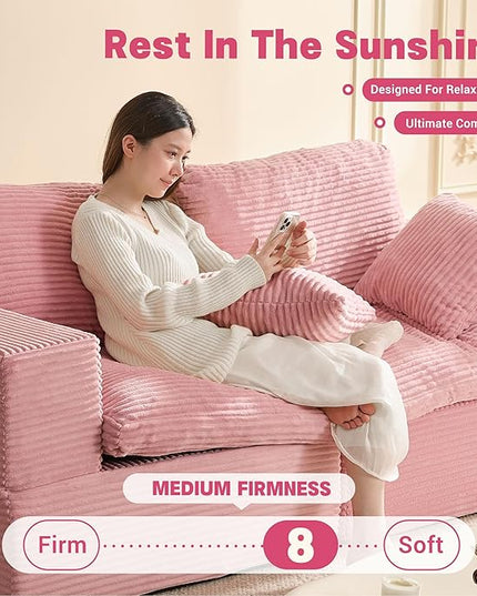 74.8” Cloud Couch, Modular Loveseat Sofa, Convertible Sofas Bed, Deep Seat Sofa, Cozy Sofa for Living Room, Office and Bedroom, Corduroy, Pink