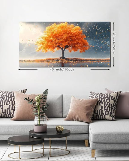 Zoyotago Large Tree of Life Wall Art for Living Room Bedroom Office Orange Tree Fall Landscape Picture Modern Artwork Canvas Prints 20x40 Inch