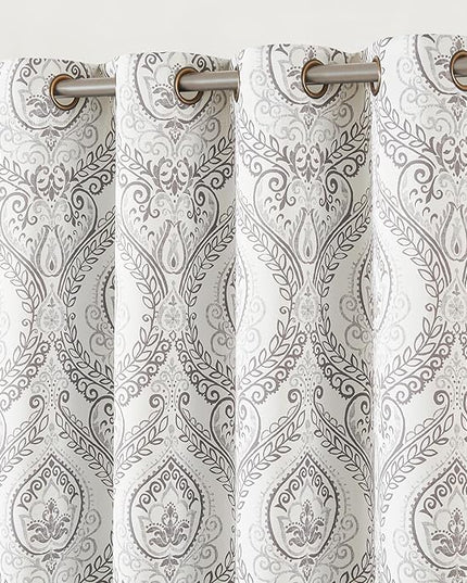 jinchan Blackout Curtains 90 Inch Length 2 Panels Grey Damask Medallion Window Curtains for Bedroom Grommet Thermal Insulated Drapes for Living Room Vintage Luxury Window Treatments Set