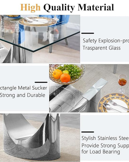 7 Piece Dining Table Set, Modern Glass Dining Table Set for 6 with Velvet Chairs, 70" Luxury Dining Table Chairs Set of 6, Kitchen Dining Room Sets for Dinner Dinette Breakfast Banquet, Grey+Silver