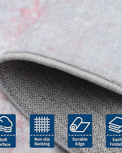 Modern Abstract Area Rug 10x13 Non Slip Non Shedding Rug Low Pile Stain Resistant for Bedroom Living Room,Grey Pink