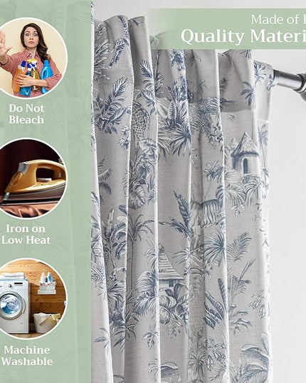 Maison d' Hermine Curtains for living room 100% Cotton 108 inch length Two Panels Light Filtering Toile Curtains for Bedroom Windows with rod and loop Pockets Drapes (Savana Jouy Blue, 50"W x 108"L)