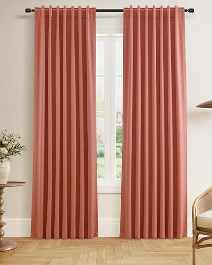 Guken 100% Blackout Curtains 84 Inch Length 2 Panels Set for Living Room Bedroom Back Tab Thermal Insulated Black Out Linen Drapes Room Darkening Coral,52x84