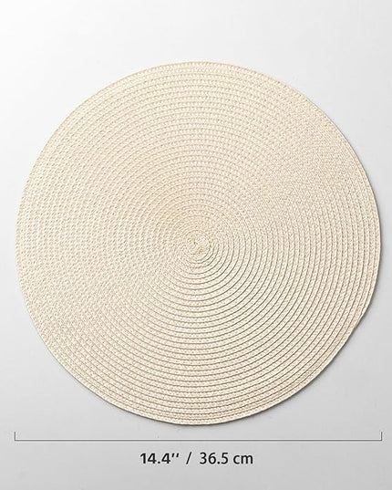 Round Placemats Set of 6 Plastic Woven Placemats Washable Wipeable Table Mats for Dining Table Heat Resistant Non-Slip Circle Place Mats (Beige)