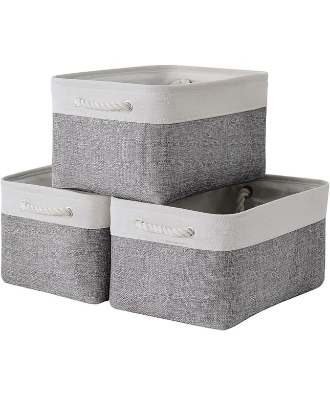 TheWarmHome Storage Bins for Shelves - 13.8L×9.8W×6.7H inch 3 Pack Medium Collapsible Storage Baskets for Organizing | Fabric Storage Cubes for Linen Closet Toy Home (White&Grey)