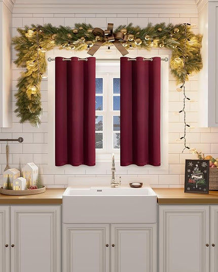 BGment Blackout Curtains for Bedroom - Grommet Thermal Insulated Room Darkening Curtains for Living Room, Set of 2 Panels (38 x 45 Inch, Burgundy)