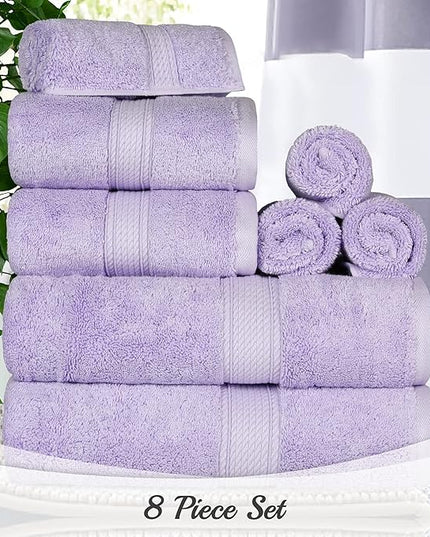Superior Egyptian Cotton Pile 8 Piece Towel Set, Includes 2 Bath, 2 Hand, 4 Face Towels/Washcloths, Ultra Soft Luxury Towels, Thick Plush Essentials, Guest Bath, Spa, Hotel Bathroom, Purple
