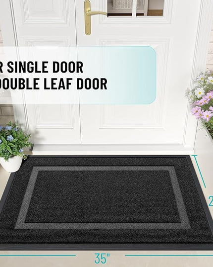 OLANLY Front Door Mat Indoor Outdoor Entrance, Waterproof All-Season, All-Weather Doormat, Sturdy Natural Rubber, Fade Resistant, Low Profile, Easy Clean Patio Porch Entryway Mat, 35x23, Black