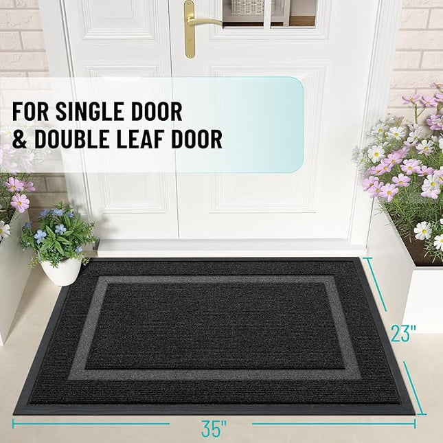 OLANLY Front Door Mat Indoor Outdoor Entrance, Waterproof All-Season, All-Weather Doormat, Sturdy Natural Rubber, Fade Resistant, Low Profile, Easy Clean Patio Porch Entryway Mat, 35x23, Black