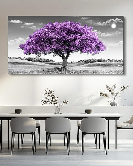 Canvas Wall Art for Living Room Large Wall Decor for Bedroom Modern Office Wall Decorations Purple Tree Landscape Painting Black and White Pictures Artwork Room Aesthetic Home Decor