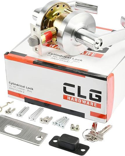 CLG HARDWARE Commercial Lever Door Lock - Heavy-Duty Locking Door Handle, Designer Door Handles, Cylindrical Lever Lock, Non-Handed Grade 2 Industrial Door Handle, 26D Satin Chrome, Classroom Function