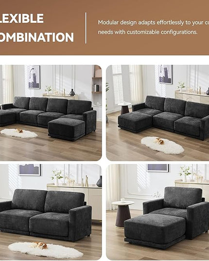 77.4" Chenille Modular Loveseat Oversized Upholstered 2 Seater Sectional Sofa with Thickened Cushions, Easy Assembly, Modern Comfy Love Seat Couch for Living Room, Black