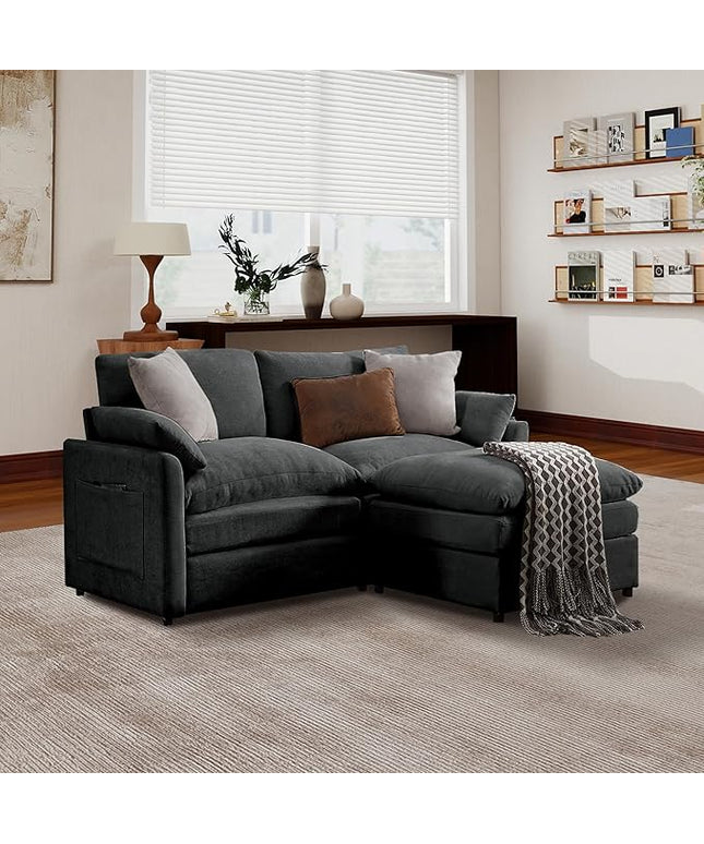 Tbfit Living Room Furniture Set, Loveseat Couch & Ottoman, Modern Comfy Cloud Sofa Set, Spring Seat Cushions, Chenille, Dark Gray