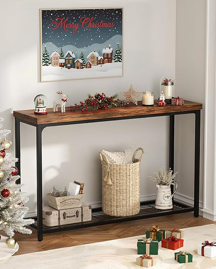 Console Table for Entryway, Narrow Entryway Table with Storage, Sofa Table with Mesh Shelves, Console Tables for Living Room, Bedroom, Hallway, Foyer (2 Tier, Rustic Brown, 47 inch)