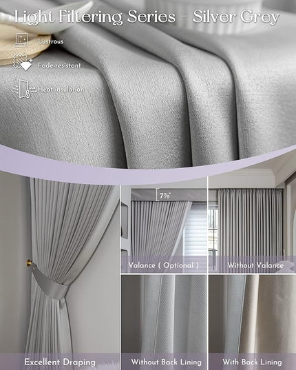 Graywind Rechargeable Smart Curtains Compatible with Alexa App Remote Control Motorized Drape for Sliding Door One-Way or Split Draw, Custom Width Up to 220" (Silver Grey)