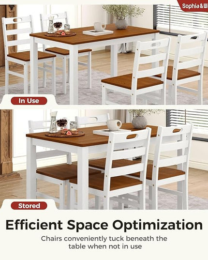 Sophia & William 5 Piece Dining Table Set for 4, Wood Kitchen Table and Chairs,Space-Saving Farmhouse Dining Sets,Walnut & White