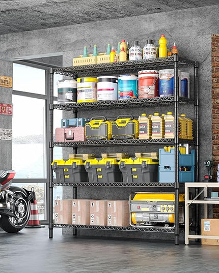 IZEUK 5-Tier Adjustable Heavy Duty Metal Storage Shelving Unit, Wide Utility Rack Organizer for Garage, Basement, Kitchen, Office, Warehouse (Black, 17.7" D x 59.1" W x 70.9" H)