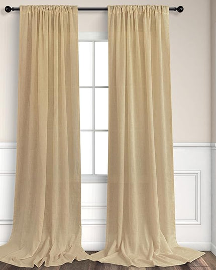 Tan Beige Curtains 96 Inches Long for Living Room 2 Panels Pocket Back Tab Semi Sheer Linen Rustic Neutral Earth Light Brown Room Decor Khaki Taupe Camel Burlap Curtains for Bedroom Cottagecore Fall