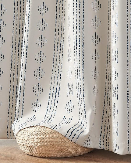 jinchan 95% Blackout Boho Curtains 63 Inch Length for Bedroom Living Room Blue on Beige Geometric Printed Grommet Top Room Darkening Thermal Insulated Window Drapes 2 Panels