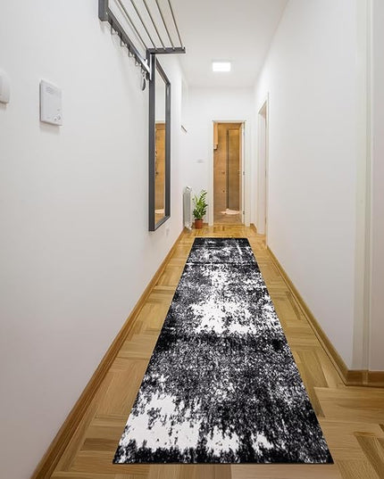 Keen Home Design Area Rugs - 2x14 Non-Shedding, Abstract Rugs for Kitchen, Living Room, Bedroom, Dining Room, Entryway - Size: 2'8" x 14', Abstract Black
