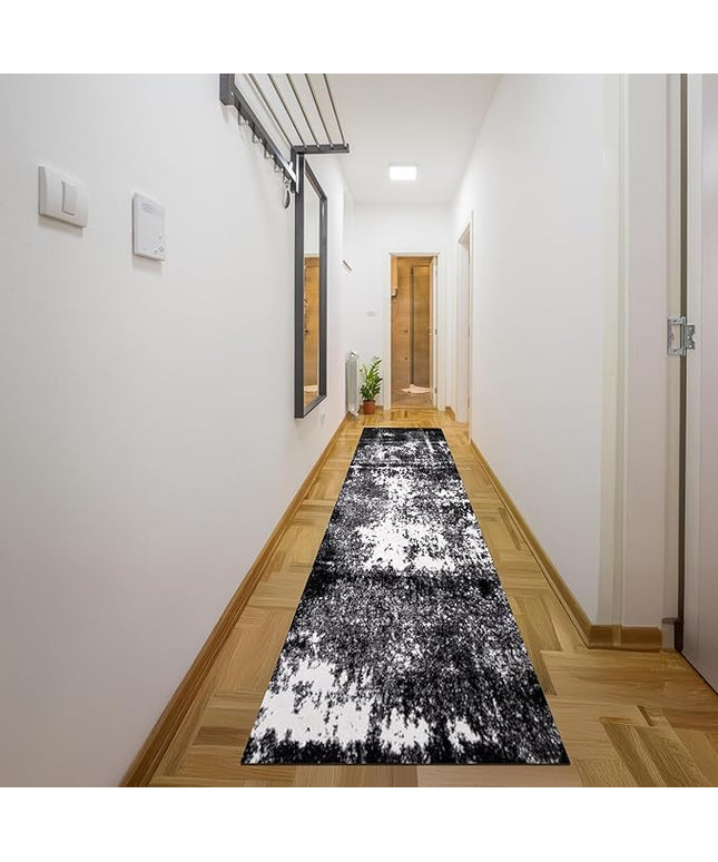 Keen Home Design Area Rugs - 2x18 Non-Shedding, Abstract Rugs for Kitchen, Living Room, Bedroom, Dining Room, Entryway - Size: 2'8" x 18', Abstract Black