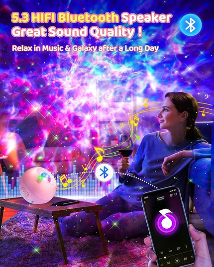 Galaxy Projector for Bedroom, 15 Colors Star Projector Galaxy Light Projector for Bedroom Night Light Projector,15 White Noises Bluetooth Star Lights for Ceiling Projector