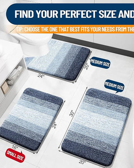 OLANLY Bathroom Rug Set 2 Piece, Soft Absorbent Microfiber Bath Rug Set, Non-Slip, Machine Wash Dry, Plush Shaggy Bath Mats for Bathroom (30"x20"+24"x16", Dark Blue)