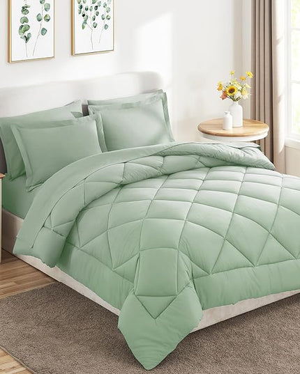 CozyLux Twin XL Comforter Set Sage Green - 5 Pieces Twin Extra Long Bed in a Bag for College Dorm, All Season Bedding Set for Girls and Boys, Soft Bed Set with Comforter, Sheets, Pillowcase & Sham