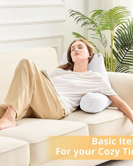 Sasttie Reading Pillow, Velvet Back Pillow for Bed Sitting Up, Adult Back-Rest Support Cushion with Arms for Sit Up on Couch, Sofa, and Floor, Dorm Essentials, Reading Accessories, White